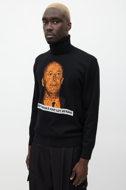 Dior Homme FW 2017 Black & Orange Wool Knit Rave Turtleneck
