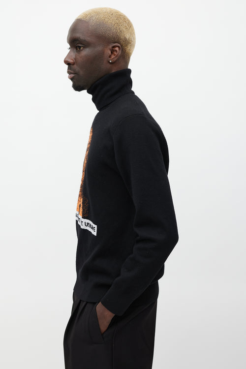 Dior Homme FW 2017 Black & Orange Wool Knit Rave Turtleneck