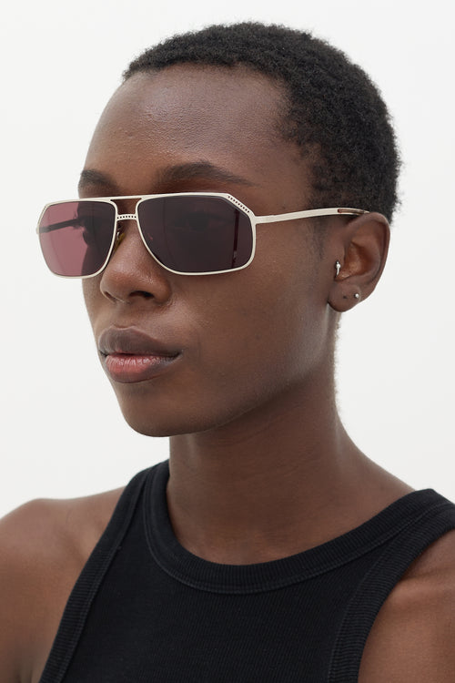 Dior Silver & Orange 0056S Aviator Sunglasses