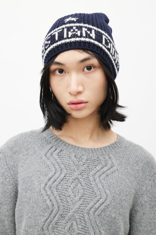 Dior Navy Cashmere & Wool D-White Beanie