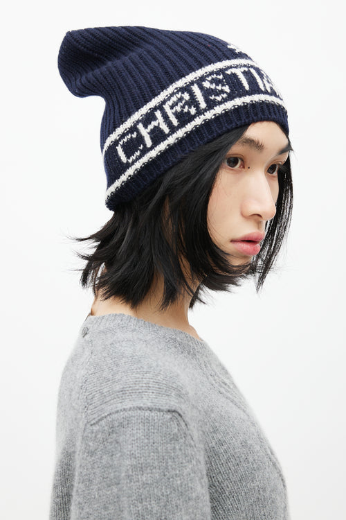 Dior Navy Cashmere & Wool D-White Beanie