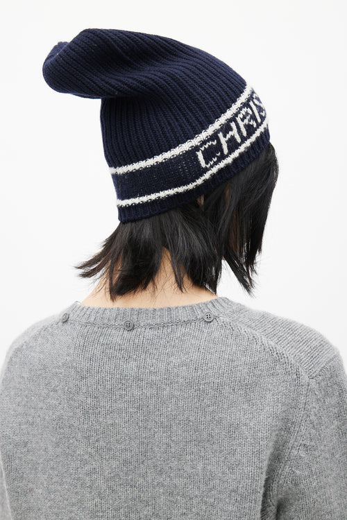 Dior Navy Cashmere & Wool D-White Beanie