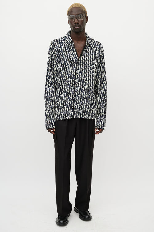 Dior Navy & Cream Oblique Monogram Knit Shirt