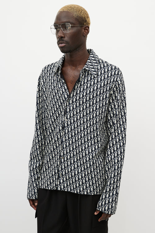 Dior Navy & Cream Oblique Monogram Knit Shirt