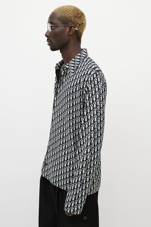 Dior Navy & Cream Oblique Monogram Knit Shirt