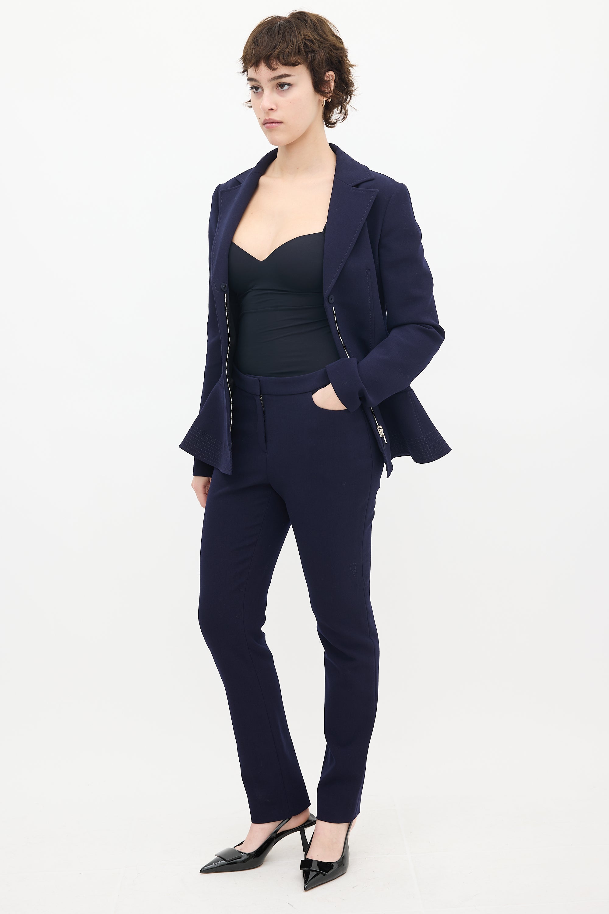 Dior Navy Wool & Nylon Flared Waist Suit