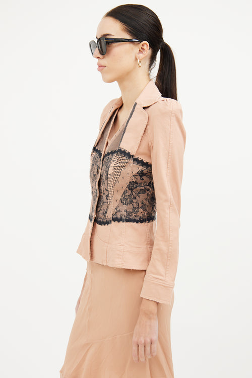 Dior Pink & Black Lace Detail Denim Blazer