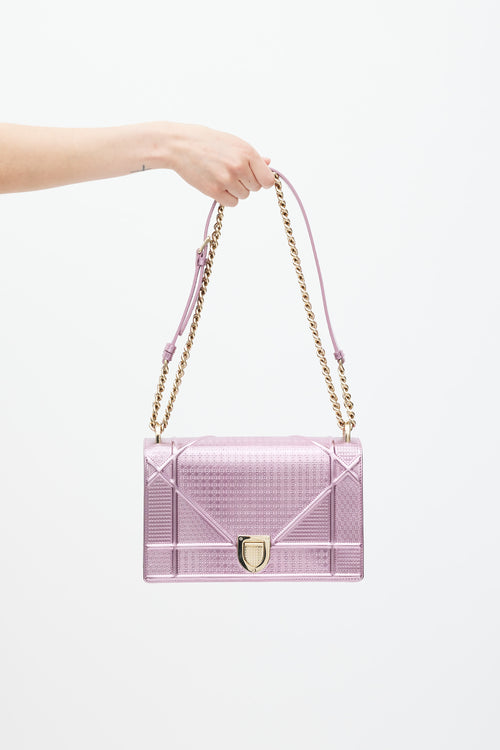 Dior Pink & Gold Leather Metallic Diorama Textured Bag