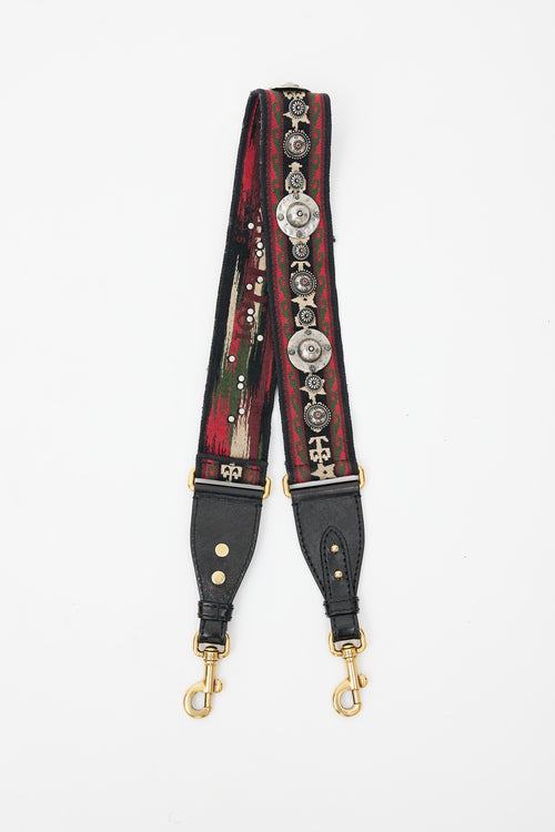 Dior Red & Multicolour Emrboidered Studded Shoulder Strap