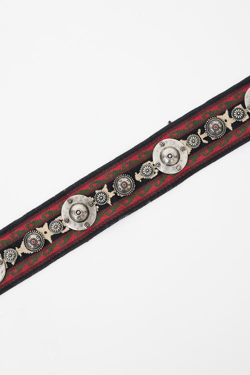 Dior Red & Multicolour Emrboidered Studded Shoulder Strap