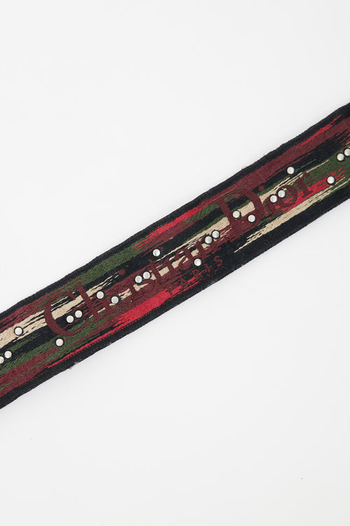 Dior Red & Multicolour Emrboidered Studded Shoulder Strap
