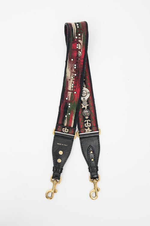 Dior Red & Multicolour Emrboidered Studded Shoulder Strap