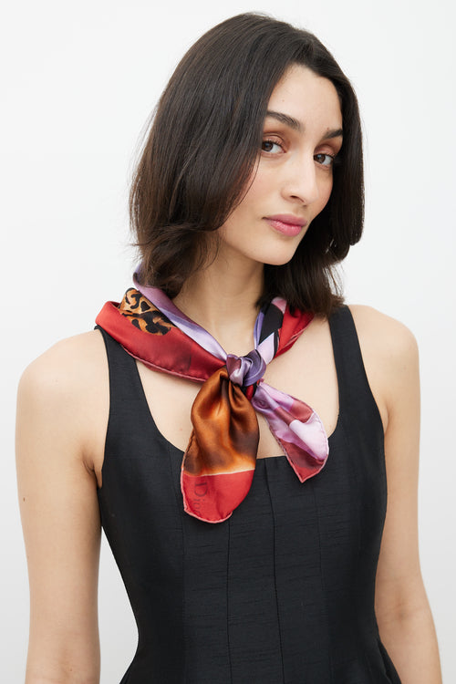 Dior Red & Multicolour Print Scarf
