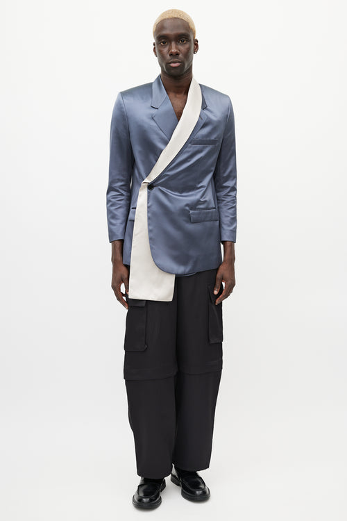 Dior SS 2020 Navy & Grey Satin Scarf Blazer