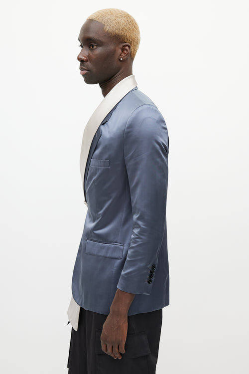 Dior SS 2020 Navy & Grey Satin Scarf Blazer