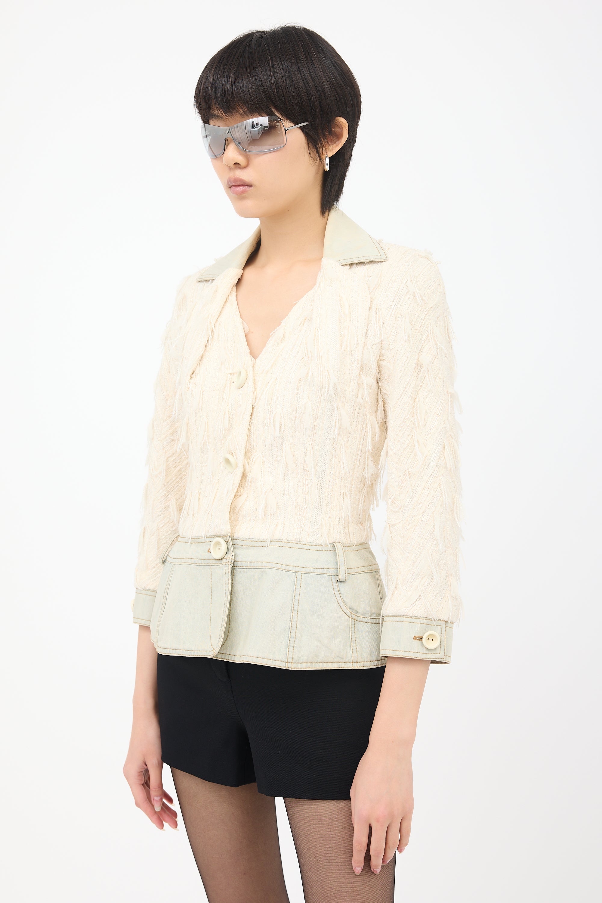 Dior SS 2005 Frayed Tweed & Denim Jacket