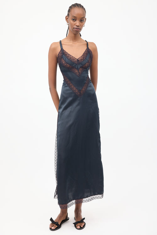 Dior Vintage Black Satin & Lace Slip Dress
