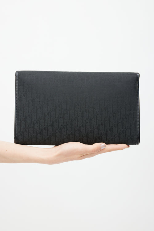 Dior Vintage Black Trotter Canvas Chain Clutch