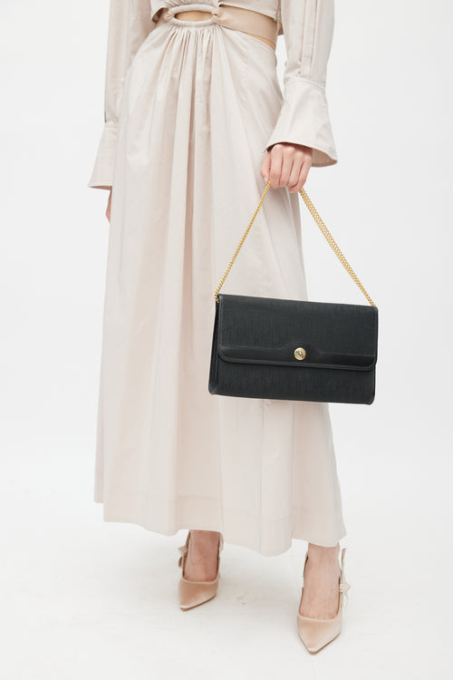 Dior Vintage Black Trotter Canvas Chain Clutch