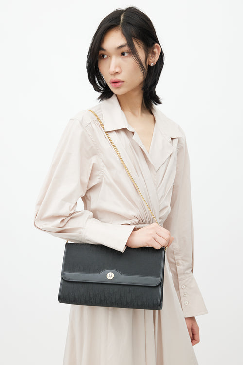 Dior Vintage Black Trotter Canvas Chain Clutch