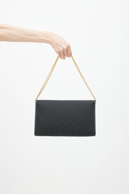 Dior Vintage Black Trotter Canvas Chain Clutch