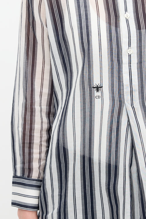 Dior White & Black Sheer Striped Shirt