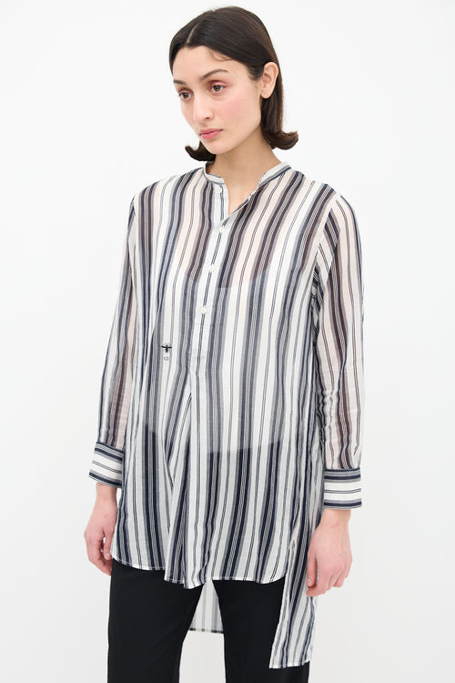 Dior White & Black Sheer Striped Shirt