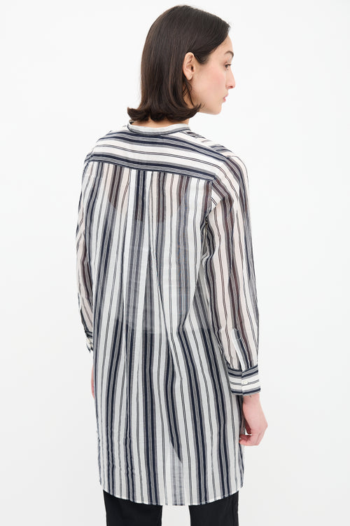 Dior White & Black Sheer Striped Shirt