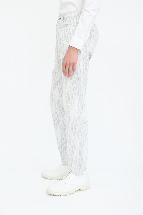 Dior White & Grey Embroidered Oblique Jeans