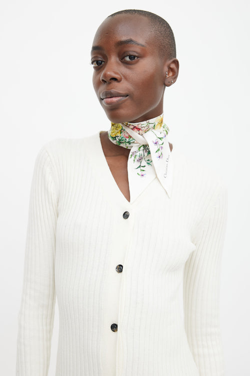 Dior White & Multi Silk D-Floral Mitzah Twill