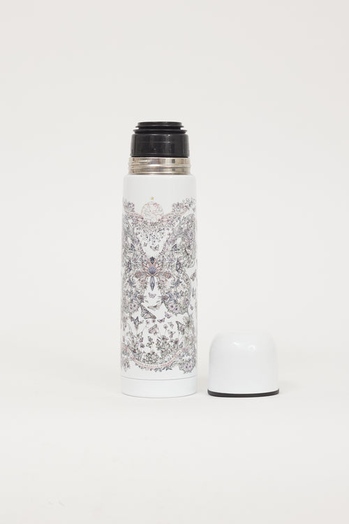 Dior White & Multicolour Printed Water Bottle