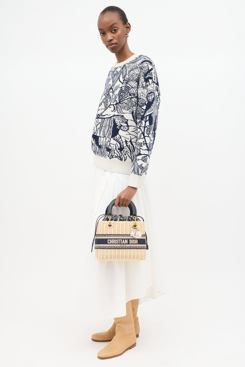 Dior Wicker & Oblique Jacquard Medium Lady Dior Bag