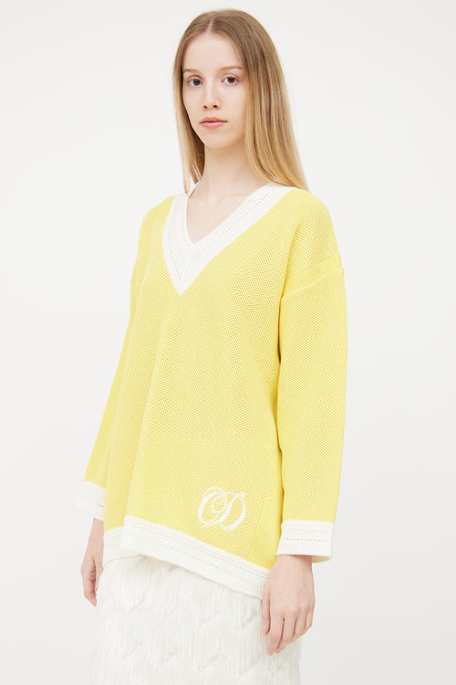 Dior Yellow Sparkle V-neck Sweater