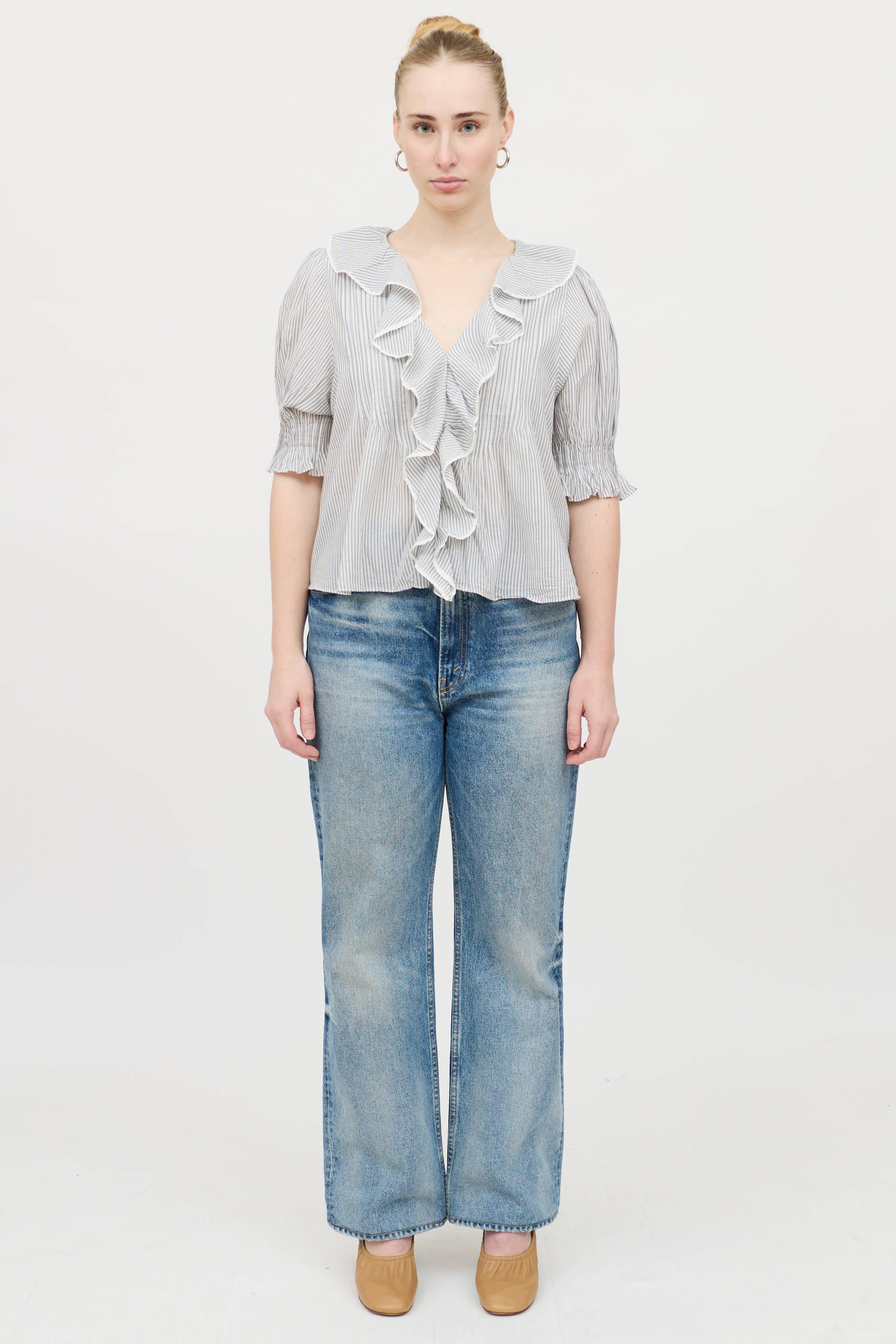 Dôen Striped Ruffle Blouse