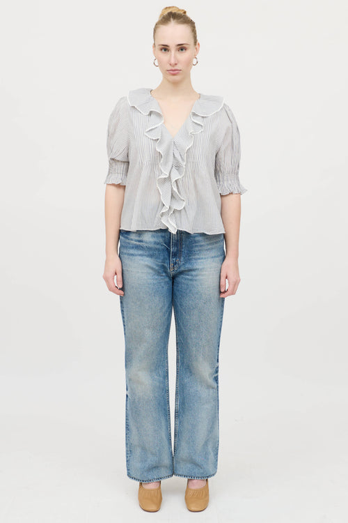 Dôen Striped Ruffle Blouse