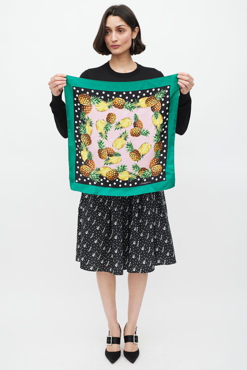 Dolce & Gabbana Pink Green & Multicolour Silk Pineapple Printed Scarf