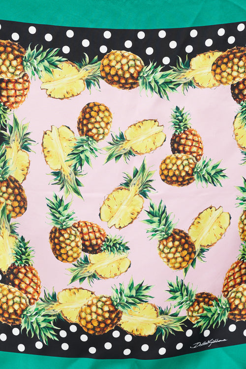 Dolce & Gabbana Pink Green & Multicolour Silk Pineapple Printed Scarf