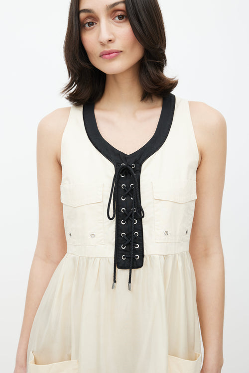 Dolce & Gabbana Beige & Black Lace Up Dress