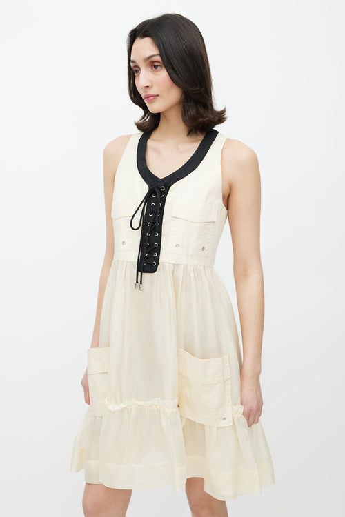 Dolce & Gabbana Beige & Black Lace Up Dress