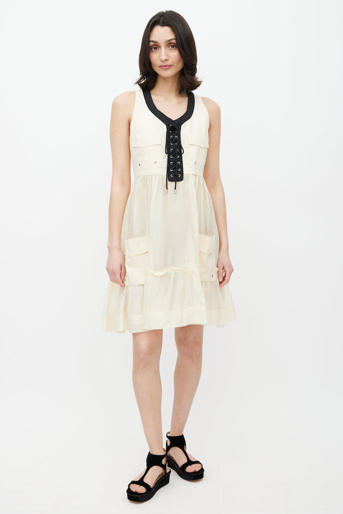 Dolce & Gabbana Beige & Black Lace Up Dress