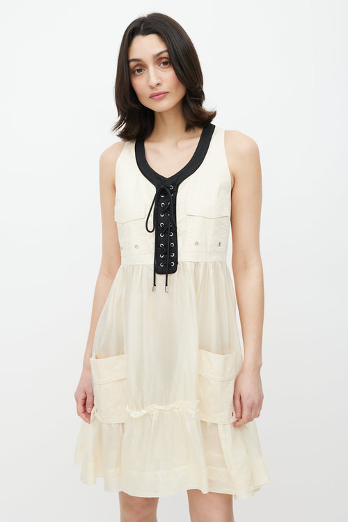 Dolce & Gabbana Beige & Black Lace Up Dress