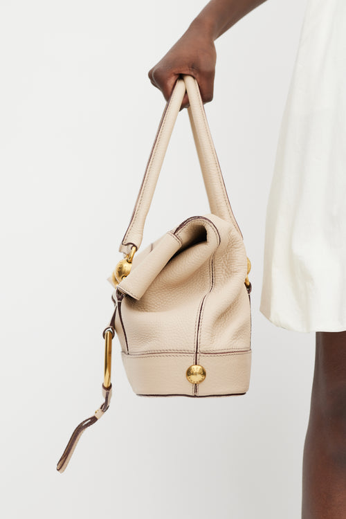 Dolce & Gabbana Beige & Gold Fold Over Leather Bag