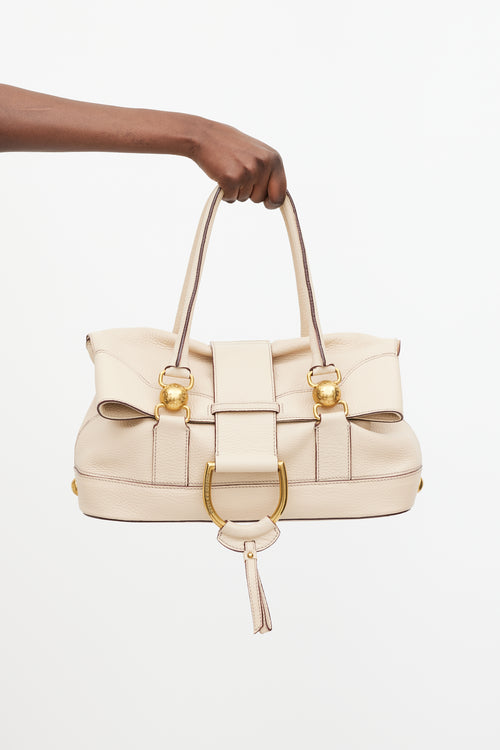Dolce & Gabbana Beige & Gold Fold Over Leather Bag