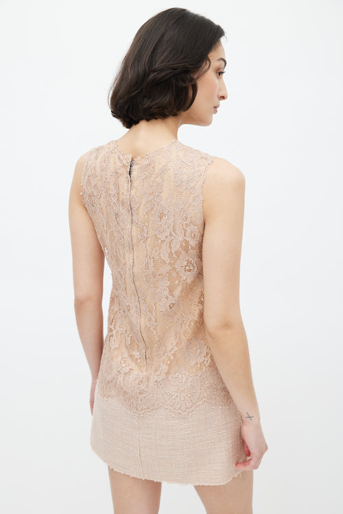 Dolce & Gabbana Beige Lace & Tweed Sleeveless Dress