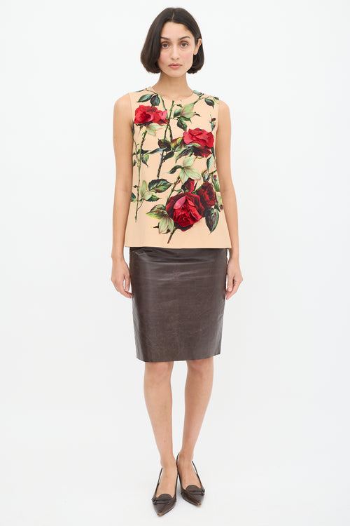 Dolce & Gabbana Beige & Multicolour Floral Embellished Top