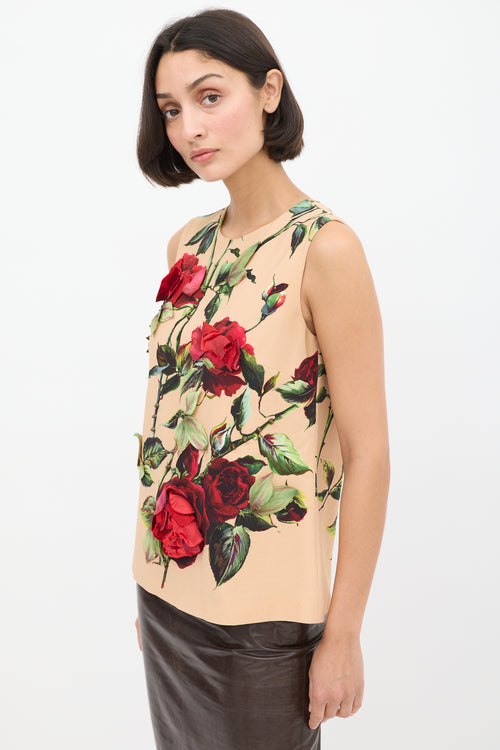 Dolce & Gabbana Beige & Multicolour Floral Embellished Top