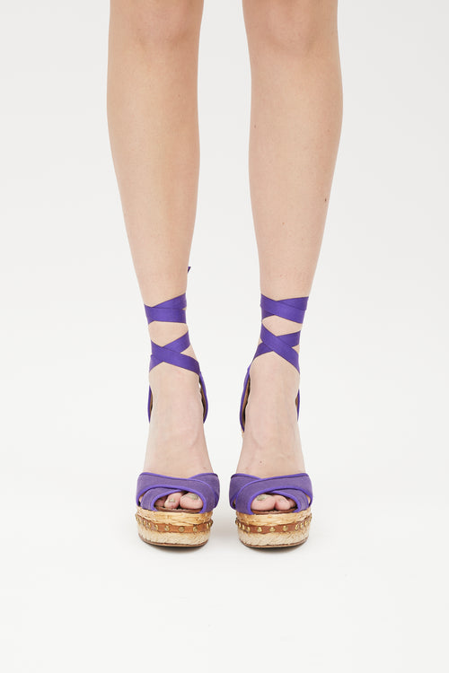 Dolce & Gabbana Purple & Beige Wicker Wrapped Wedge Sandal
