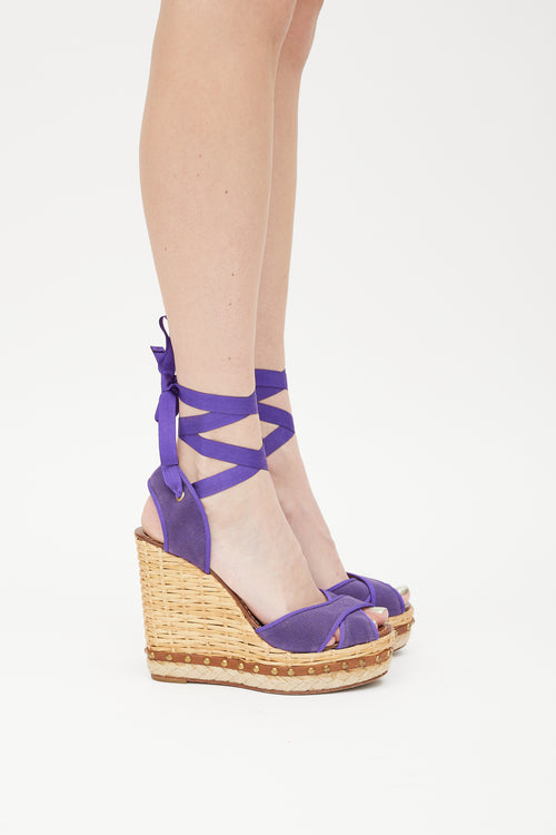 Dolce & Gabbana Purple & Beige Wicker Wrapped Wedge Sandal