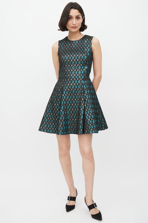 Dolce & Gabbana Black Blue & Gold Jacquard Diamond Dress