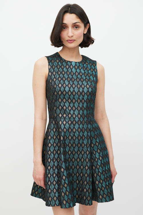Dolce & Gabbana Black Blue & Gold Jacquard Diamond Dress